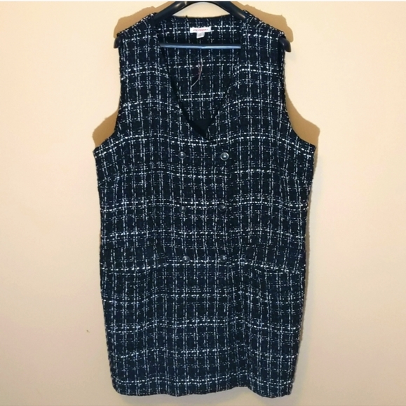 Joe Fresh| NWT Black and White Tweed Plaid Sleeveless Mnii Dress - Picture 3 of 16